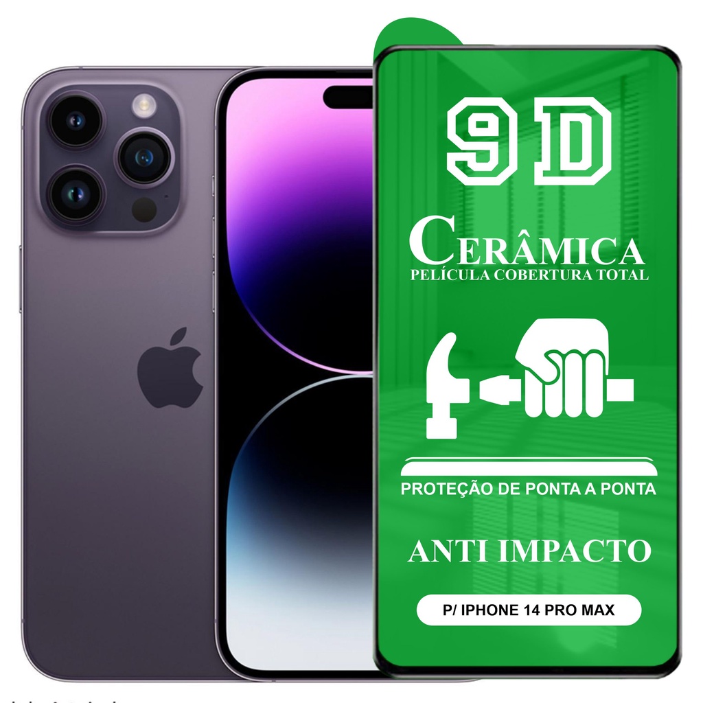 Película 9D Cerâmica iPhone 6 7 8 XR XS 11 12 13 14 Mini Pro Plus Max - Protetora Anti Impacto Queda Choque Shock Flexível Nano Gel