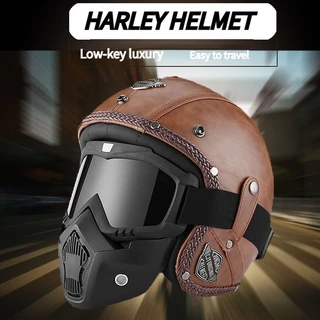 Capacete De Motocicleta Retro Harley Couro PU Visor Oldtimer Half Shell