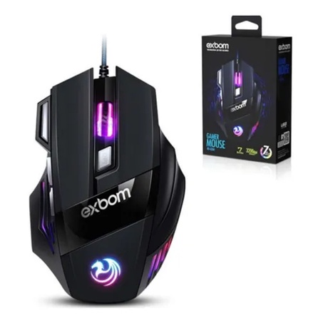 Mouse Gamer Macro Com 7 Botões Usb Luz De Led 7 Cores Double Click 3200Dpi Exbom