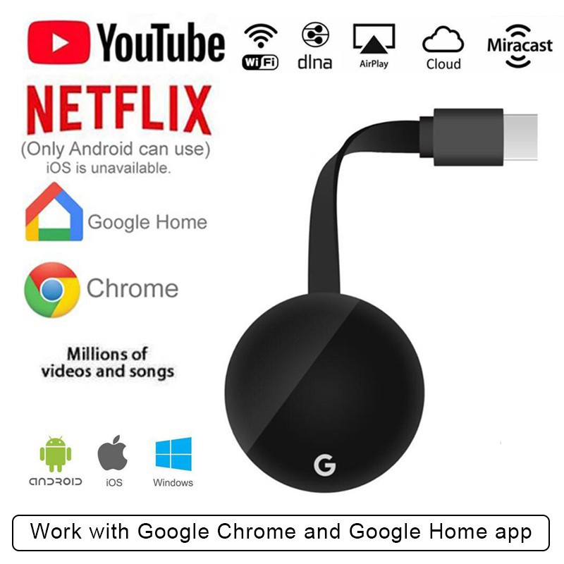 Original Chromecast G2 TV Streaming Sem Fio Miracast Airplay Google HDMI Dongle Display Adaptador