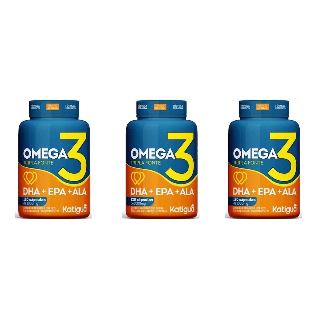 Kit 3 Omega 3 Tripla Fonte Dha+epa+ala 120 Cápsulas Katigua. Shopee