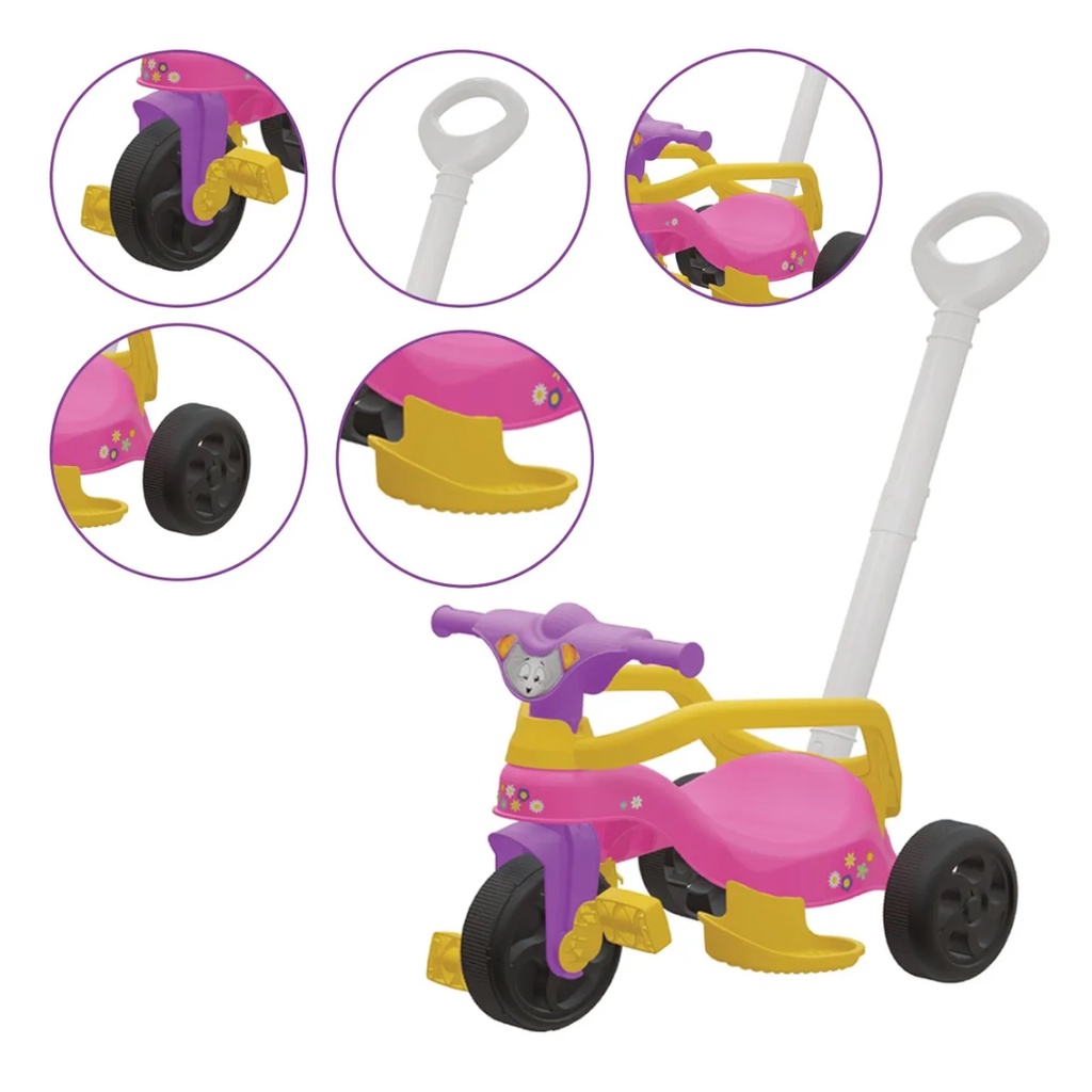 Triciclo Infantil com Haste Empurrador Pedal Motoca Velotrol 2 em