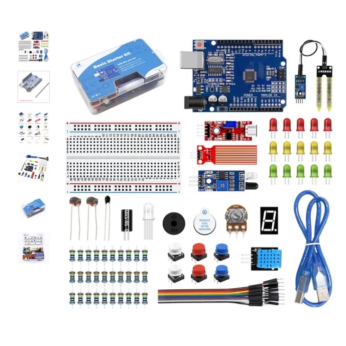 Basic Starter Kit para Arduino inclui Breadboard, Jumper Wire, Diodos LED, Módulo de Prevenção de Obstáculos ou Placa R3 apenas