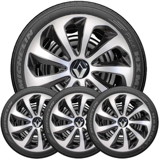 Kit 4 Calotas Resistentes Velox Aro 14 Silver Black Compativel Com Sandero Clio Logan Scenic Fluence