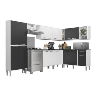 Cozinha Completa Multimóveis Xangai Soul FG3163 com Armário e Balcão Branca/Preta
