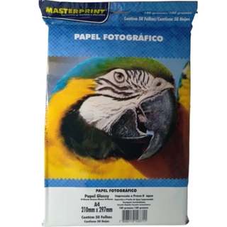 Papel Fotográfico Glossy 180G A4 Branco Brilho Resistente a Agua Master Print com 50 Folhas