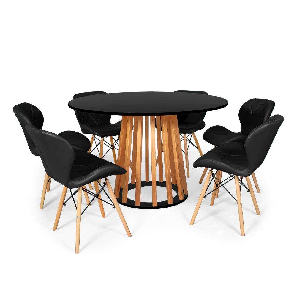 Conjunto Mesa de Jantar Talia Amadeirada Preta 120cm com 6 Cadeiras Eiffel Slim