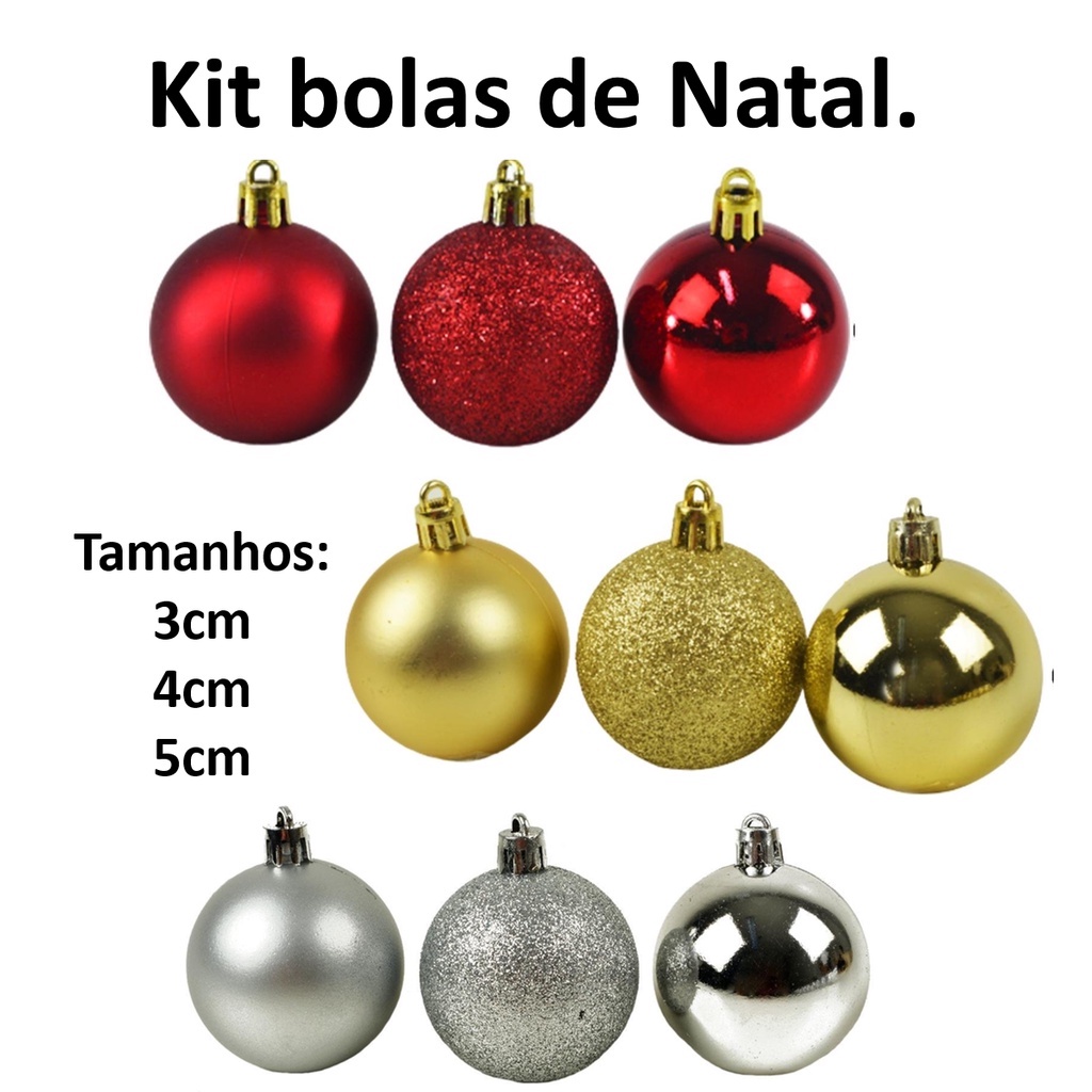 Kit Bolas De Natal Liso Fosco Glitter 3cm, 4cm e 5cm Decoração Árvore