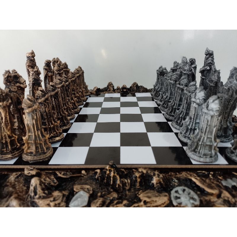 jogo de xadrez temático medieval mod 3 tabuleiro resina