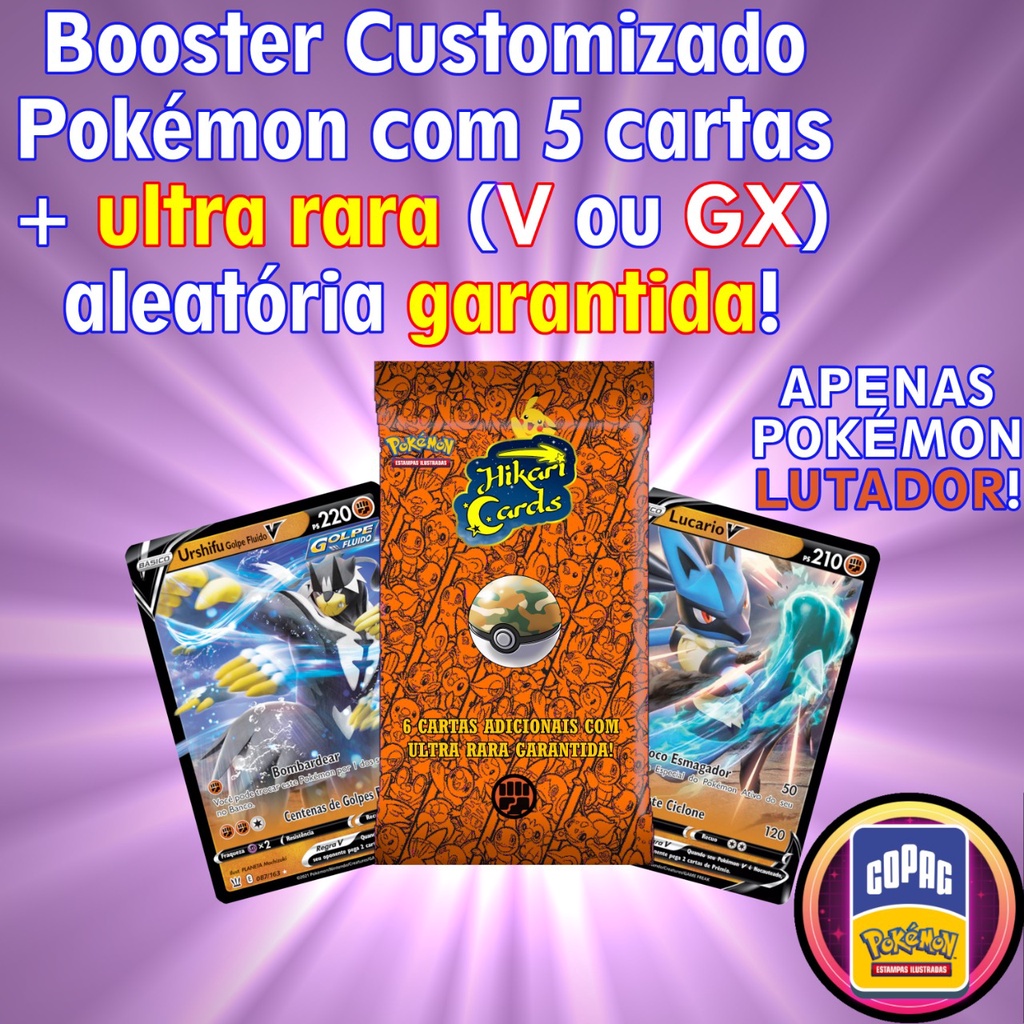 Booster Pacote de Cartas Pokémon com Ultra Rara (V ou GX) Garantida só Pokémon  Lutador