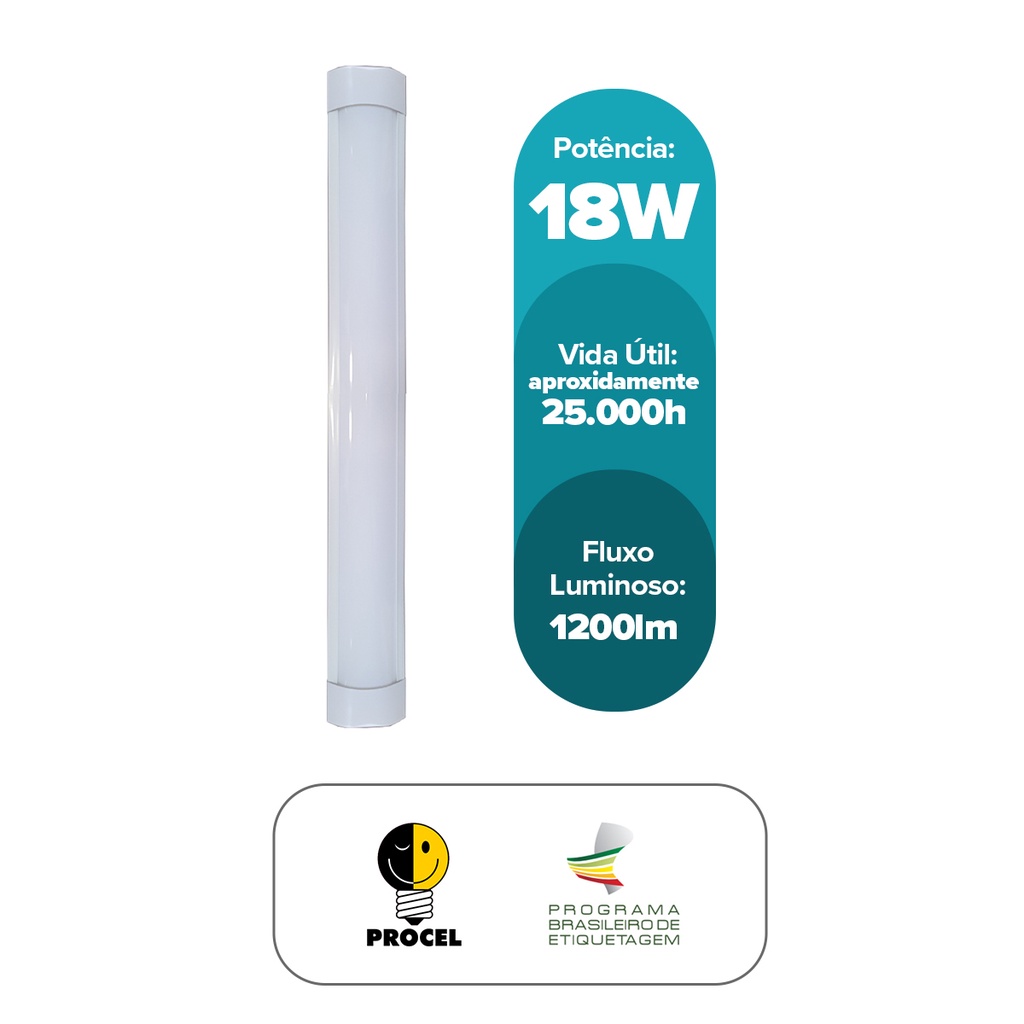 Luminária Slim Sobrepor Led 18w Elgin 60cm 6500K