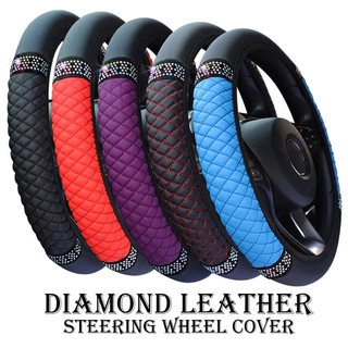 Carro 37-38CM Couro PU Diamante Anti-Derrapante Capa Elástica Flexível Para Volante Acessórios Interiores De Automóveis