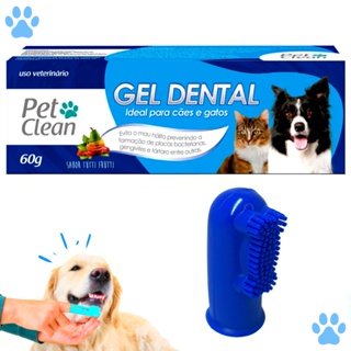 Kit Escova de Dente Dedeira (Cores Sortidas) + Gel Dental para Cães e Gatos - 60 g - Sabor Tutti Frutti