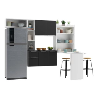 Cozinha Compacta com Mesa Dobrável MP2010 Sofia Multimóveis Branca/Preta