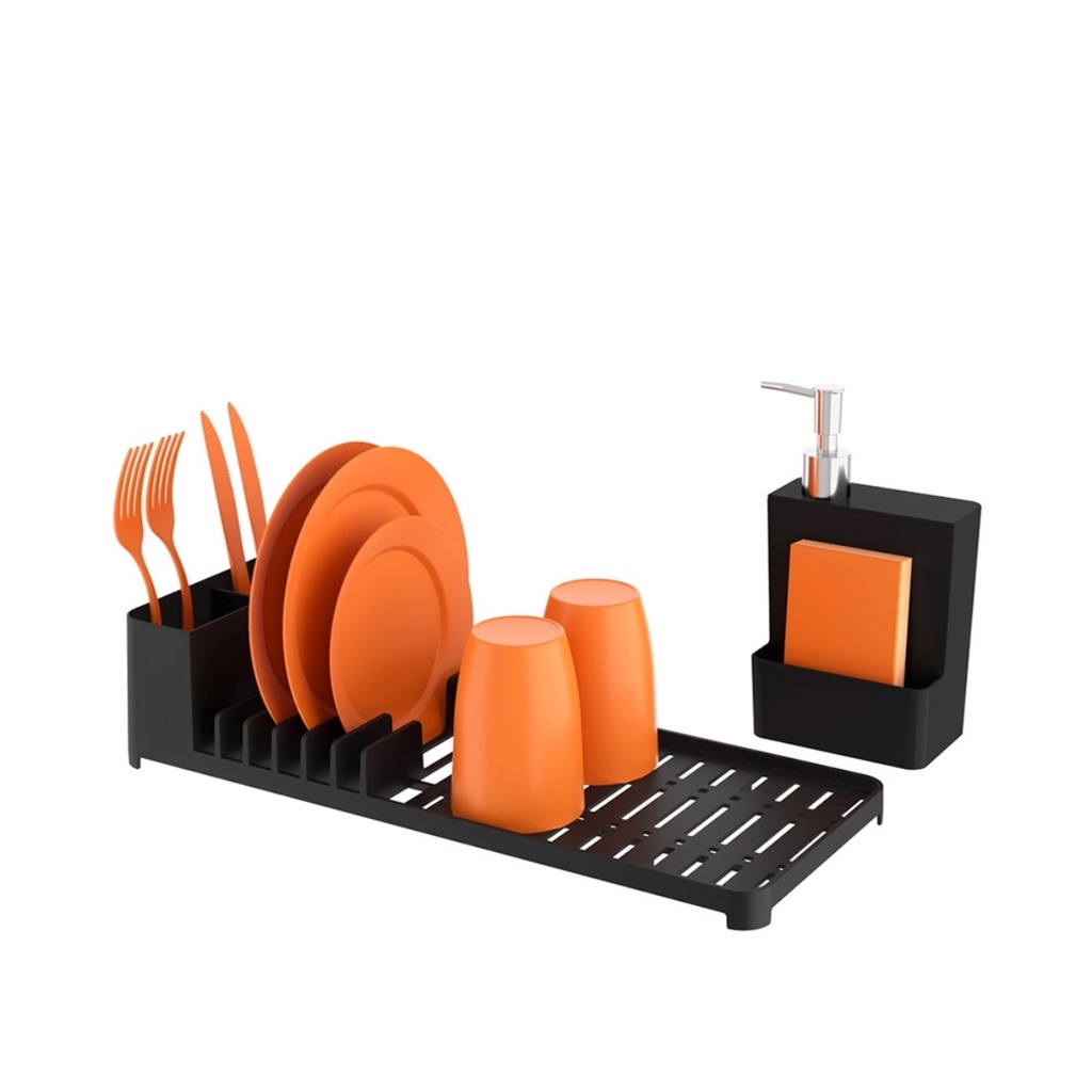 Kit para Pia Escorredor de Pratos e Dispenser Preto Single - Coza