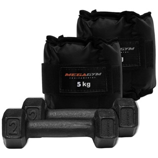 Kit Para Musculação Em Casa Com Par De Caneleira 5Kg + Par de Halter Sextavado 2Kg