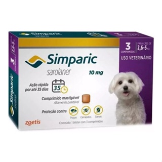 Combo Simparic 10 Mg 2,6 A 5 Kg 3 Comprimidos Carrapato Sarn