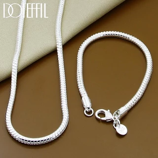 Prata Esterlina DOTEFFIL 925 16/18/20/22/24/26/30 Polegadas Conjuntos De Pulseiras De Corrente Para Mulheres Homem Jóias De Charme Da Moda