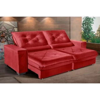 Sofá Cancún 2,90m Suede Velusoft vermelho c/molas ensacadas
