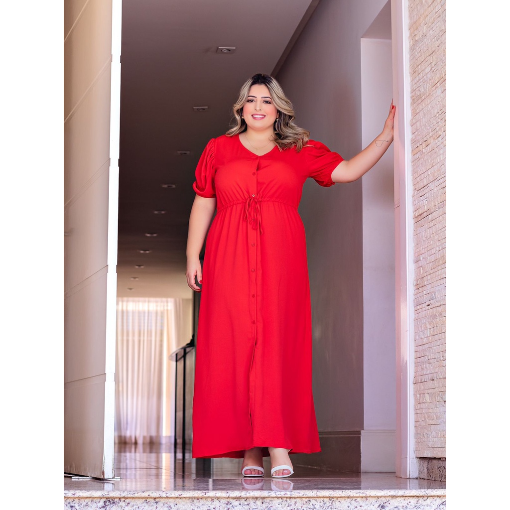 Vestido Plus Size Boho Botões Curto Soltinho