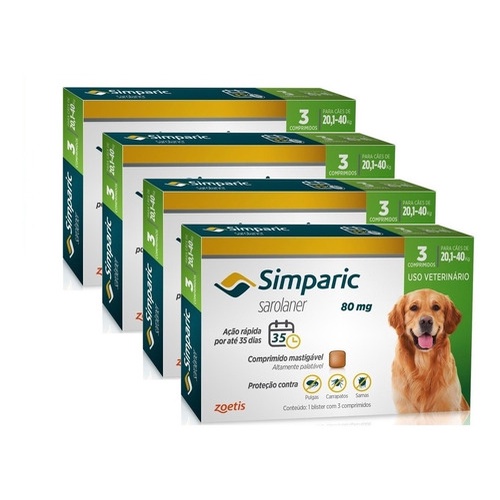 Kit 4 Antipulga Simparic 80 Mg 20 A 40 Kg 12 Comprimidos | Shopee Brasil