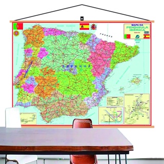 Mapa Portugal Espanha Ibérica Politico Rodoviário Poster Geo