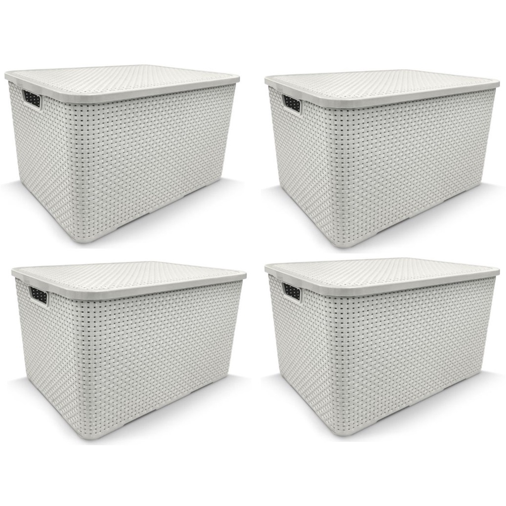 Kit 4 Caixas Organizadoras Rattan Empilhável 15 Litros