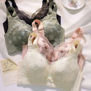 Roupa Íntima De Látex Feminina Ultrafina Bordada No Peito Grande Sem Fio Push up Ajustável Copa Cheia Sexy Renda