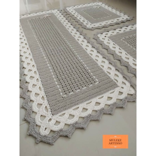 Tapete de crochê retangular kit com 3 pçs, tapete artesanal