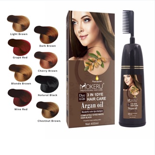 MOKERU 400ml Natural Longa Duração Argan Oil Extract Hair Dye Pente Lavagem De Cabelo Tintura 3 Em 1 Shampoo Permanente Cabelos