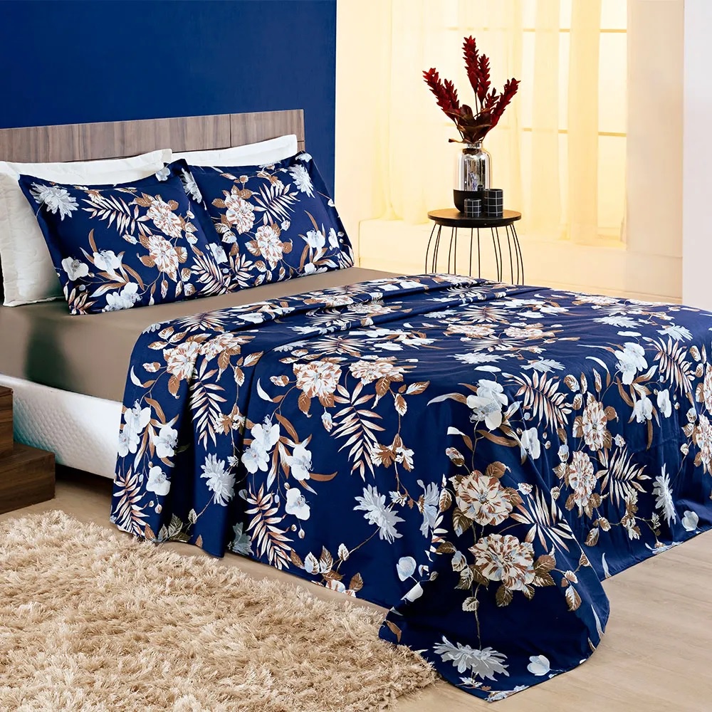 Jogo de Lençol Queen 3 Peças Microfibra Estampada