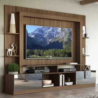 Rack c/ Painel TV 65" Portas c/ Espelho Oslo Multimóveis Madeirado/Branco