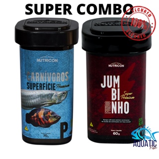 SUPER COMBO Ração Carnívoros de Superfície P 70g + Carnívoros Jumbinho Peixes Jovens e Pequeno Porte 60g Nutricon SUPER PREMIUM - aquário jumbo