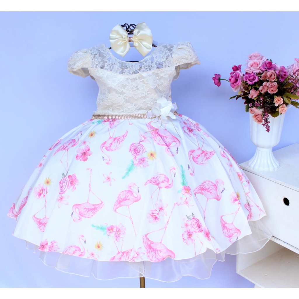 Vestido de best sale festa infantil flamingo