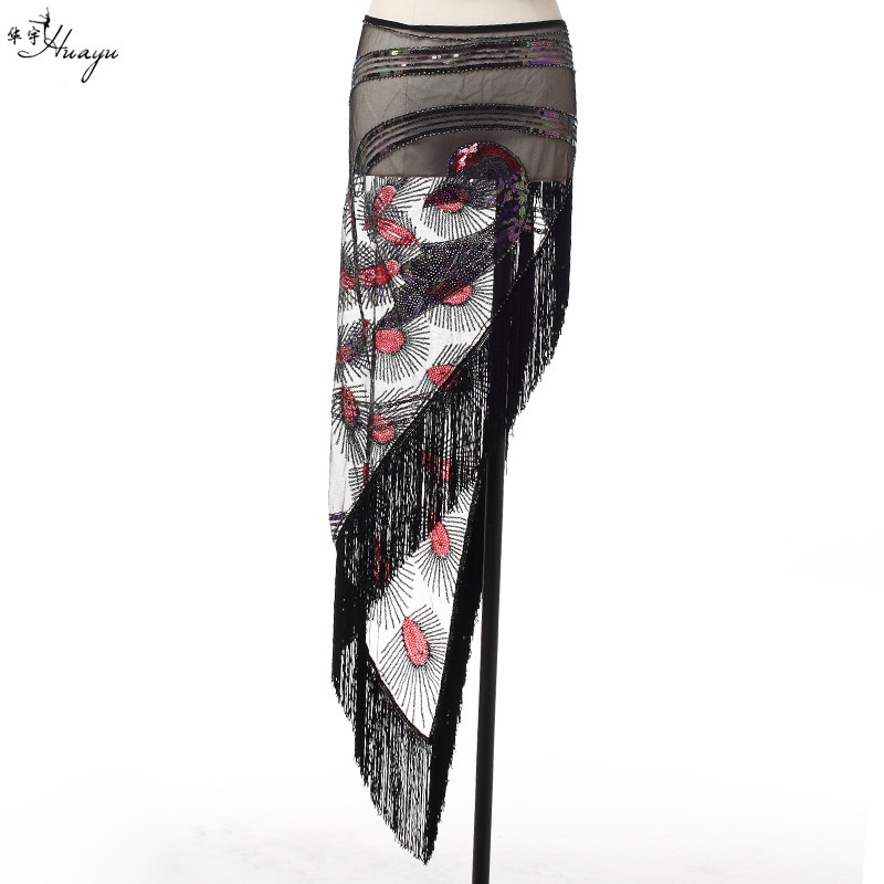 [Huayu 1] Huayu Dança do Ventre Transfronteiriça Cadeia de Dança do Ventre Cadeia do Pavão Lantejoulas Dinâmicas Tassel Lenço de Anca Novo Estilo Triângulo Lenço de Anca Prática Hip SA8 A8