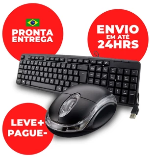 Teclado e Mouse ABNT2 Fio USB Kit Pc Computador Notebook