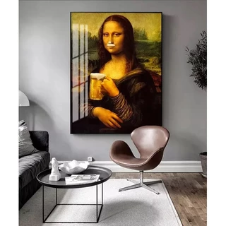 Quadro decorativo grande 1 tela Monalisa arte cerveja