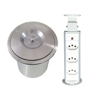 Kit Lixeira de Embutir em Pia Aço Inox 8 litros EMB-08 e Torre de 3 Tomadas