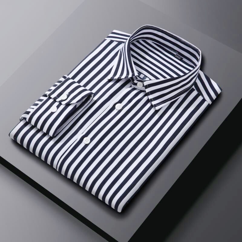 Camisas Masculinas De Verão Com Colarinho Listrado Botão Manga Comprida Plus size Camisa Casual