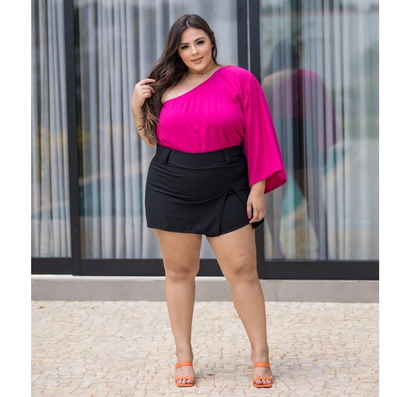 Short saia plus size moda feminina plus roupas femininas preto