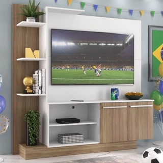 Estante com Painel TV 55" e 2 portas França Multimóveis BR2473 Argila/Branco
