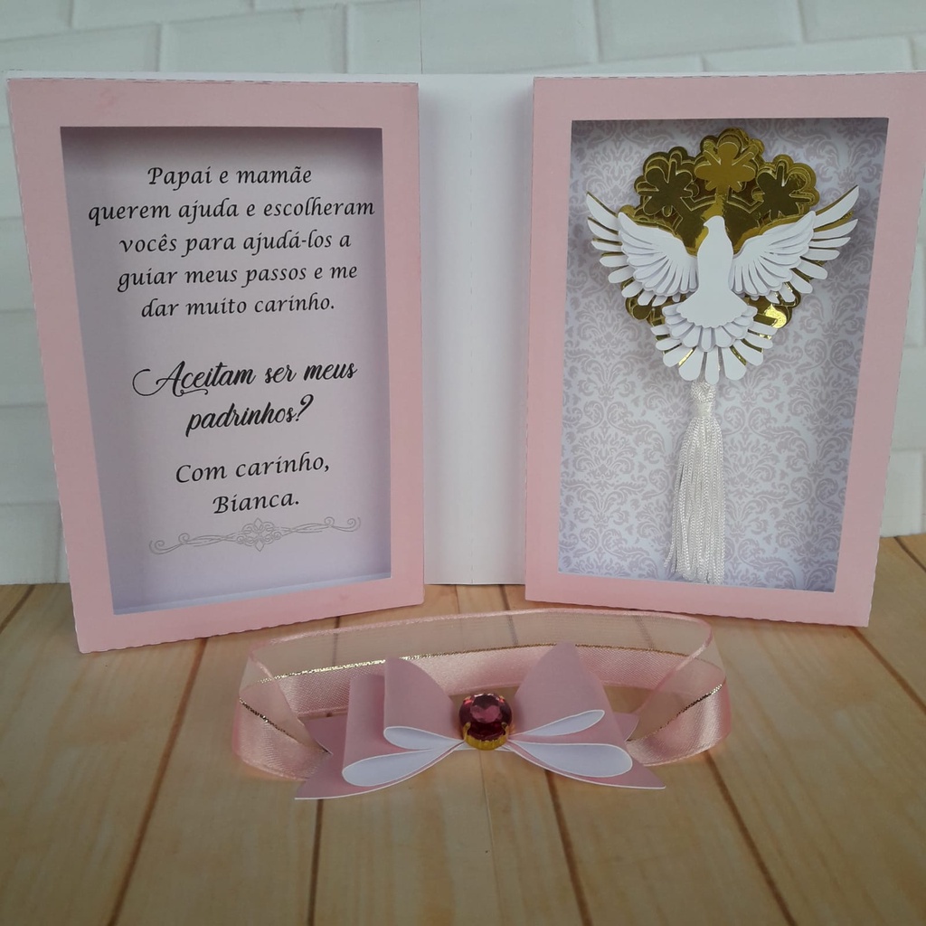 Convite Padrinhos de Batismo Rosa Luxo