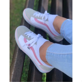 Tenis vans feminino shop azul com rosa