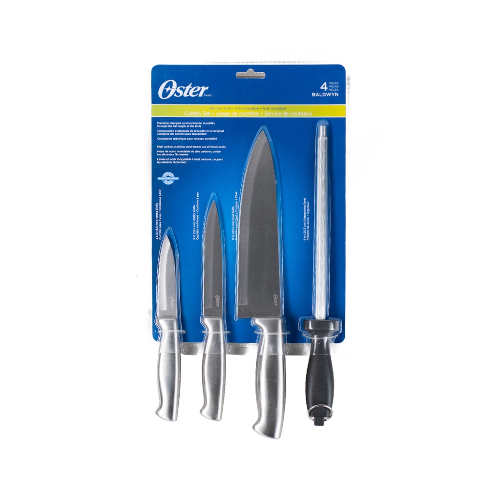 Kit Churrasco Oster 4 Peças Faca Amolador Aço Inox Baldwyn