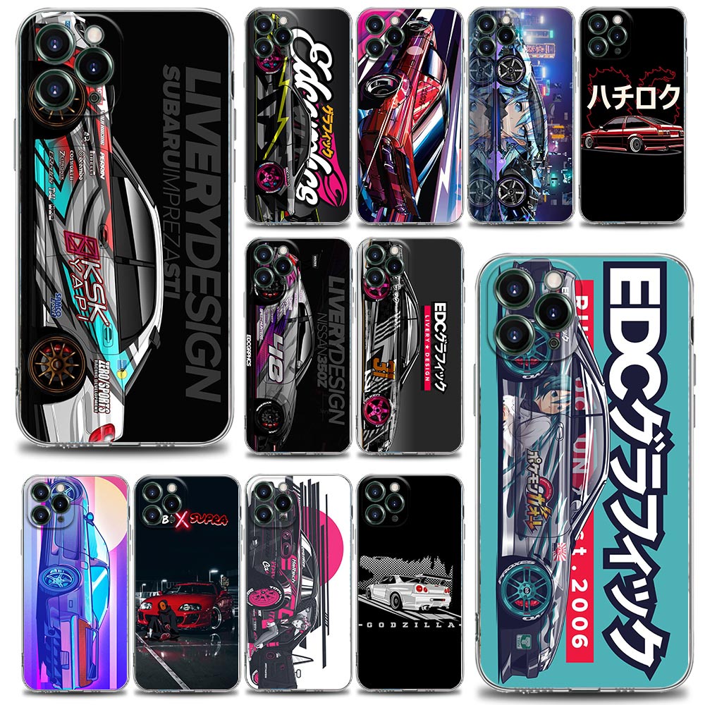 Carro Esportivo Drift Tóquio JDM Capa Para iPhone Apple 11 12 13 14 Pro 7 8 SE X XR XS Max Mini Plus Transparente