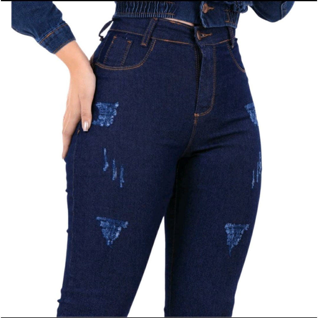 Calça Cargo Jeans Jogger Feminina Cintura Alta Bolso Lateral Stillger