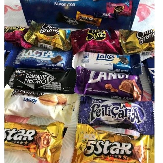 Caixa kit aleatório com 10 Barrinhas e/ou bombons de chocolate. Nestlé