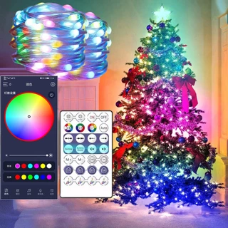 5M/10M/20M Sonho Cor USB 5V LED Luz De Cica Bluetooth Música APP RGBIC Luzes De Fada Endereço Aniversário Garland Decoração De Natal