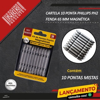 Jogo Bits Phillips Parafusadeira 110mm 10 Pçs Imantado PH2 Pontas Duplas