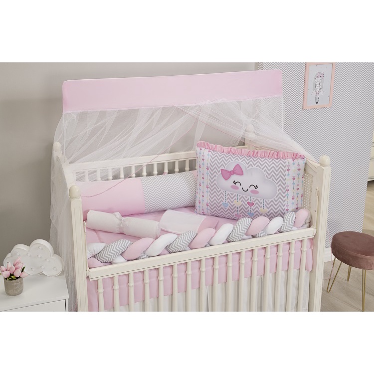Kit Berço Bebê Nuvem Rosa 10 peças Serve Modelo Americano E Nacional ...